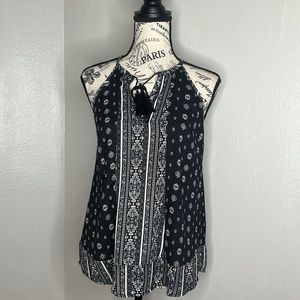 pink republic women's geometric tassels halter black and white top